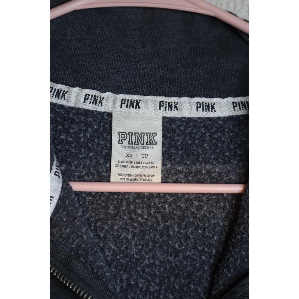 Victoria's Secret PINK Quarter Zip Pullover Sweatshirt Gray Logo XS - Picture 4 of 6